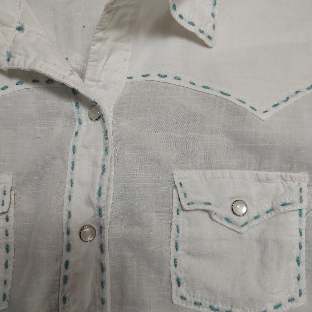 Panhandle Slim white with decorative stitches white pearl snap shirt Size L - Picture 14 of 16